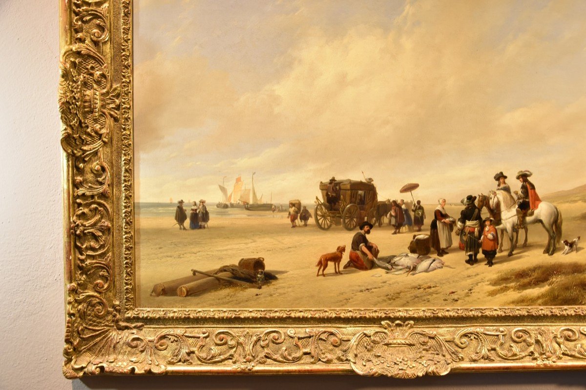 The Beach Of Scheveningen, Hubertus Van Hove (the Hague, 1814 - Antwerp, 1865) Signed-photo-4