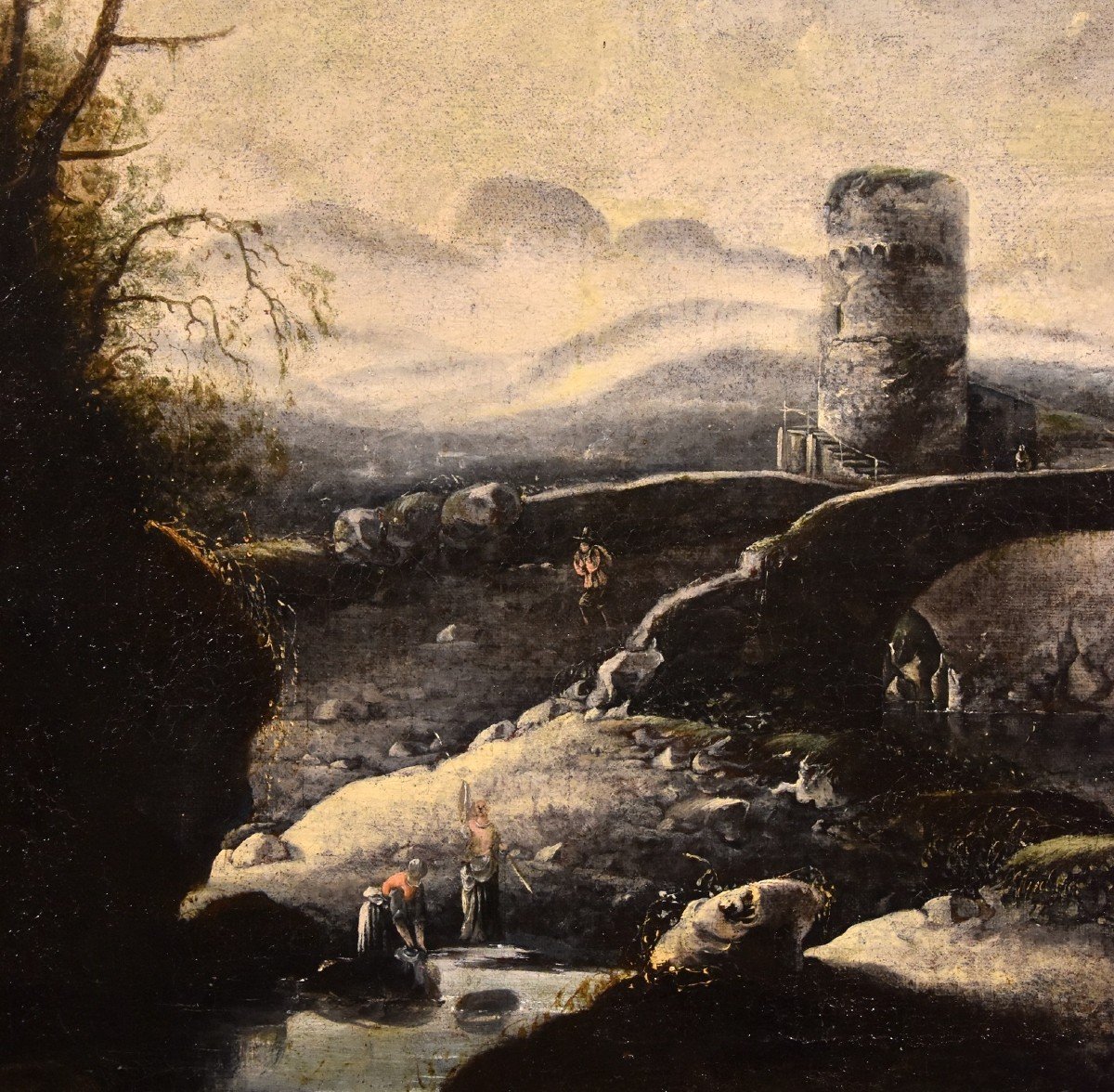 Paysage d'Hiver Fantastique Avec Pont, Hans De Jode (la Haye 1630 - Vienne 1663)-photo-3