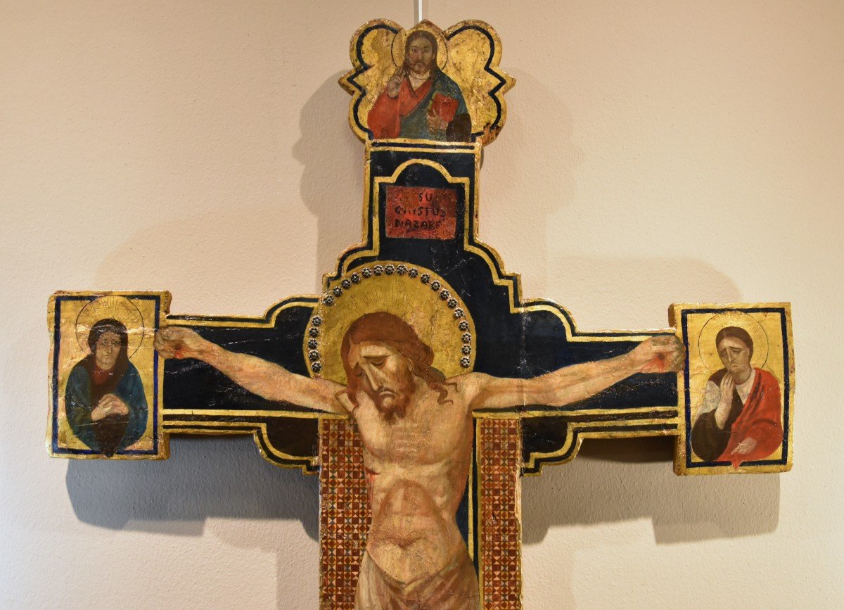 Christ Crucifié En Bois Avec Dieu Le Père, La Vierge Et Saint Jean-photo-2