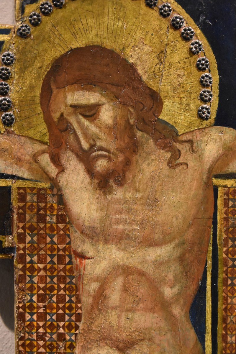 Christ Crucifié En Bois Avec Dieu Le Père, La Vierge Et Saint Jean-photo-3