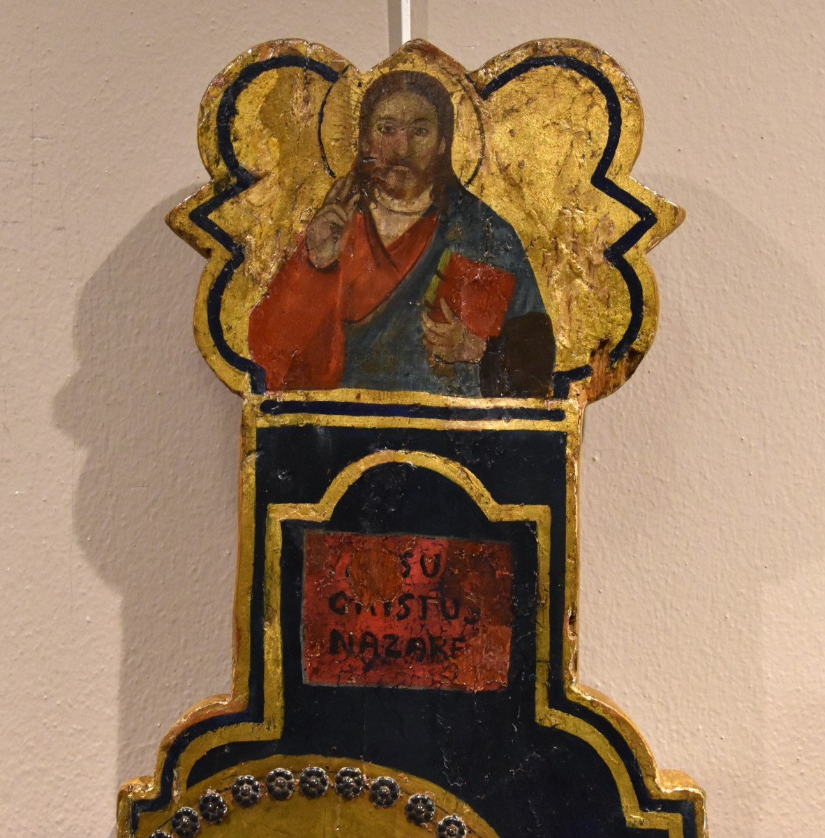 Christ Crucifié En Bois Avec Dieu Le Père, La Vierge Et Saint Jean-photo-4