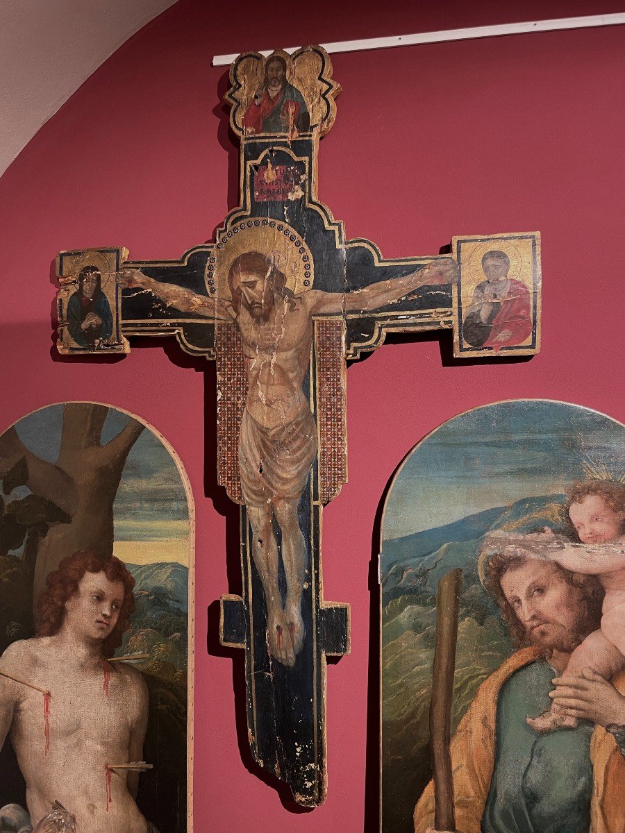 Christ Crucifié En Bois Avec Dieu Le Père, La Vierge Et Saint Jean-photo-6