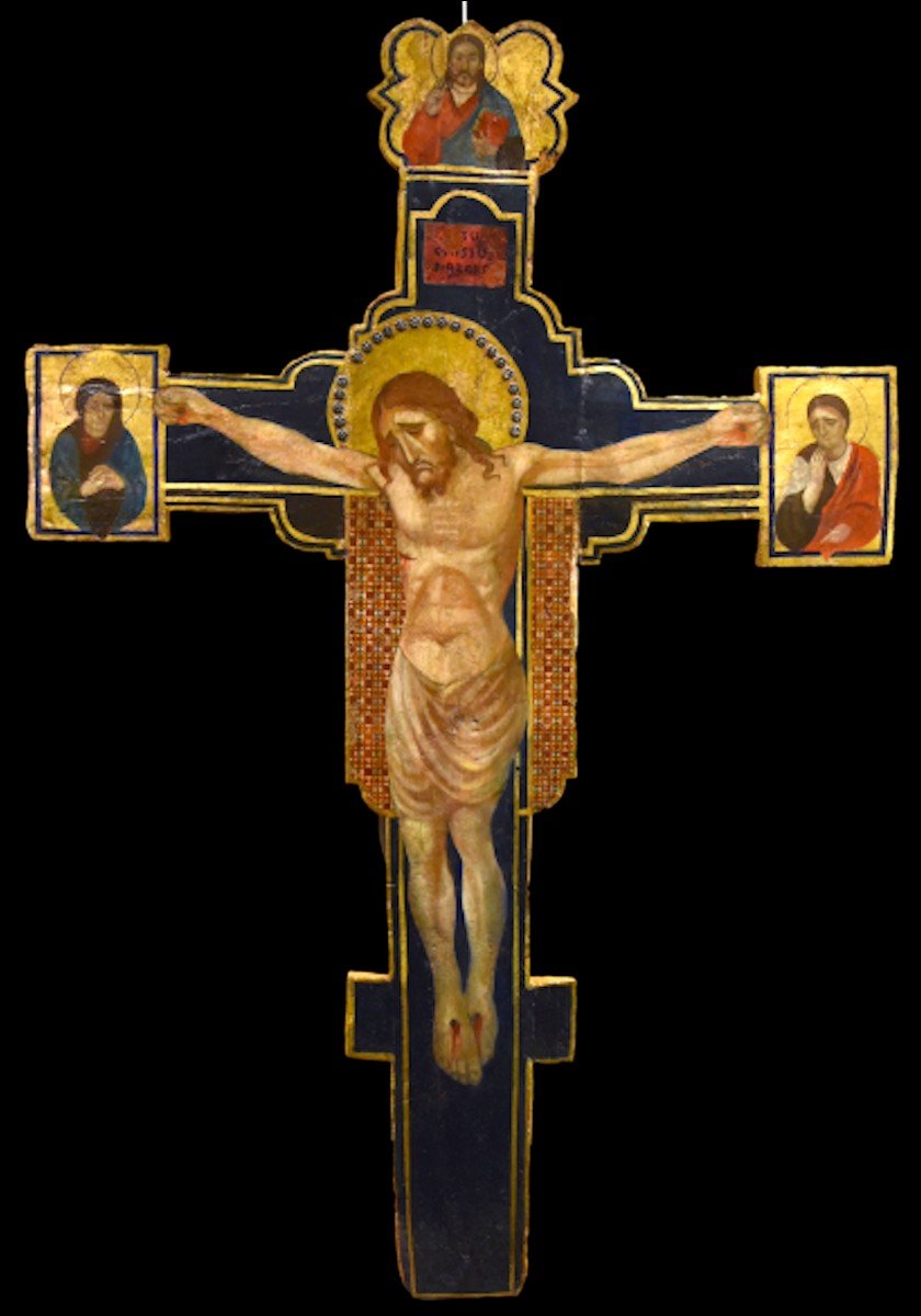 Christ Crucifié En Bois Avec Dieu Le Père, La Vierge Et Saint Jean