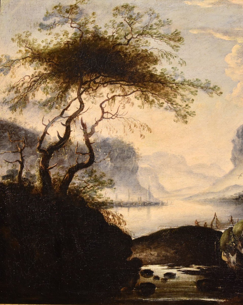 Hans De Jode (la Haye 1630 - Vienne 1663), Paysage d'Hiver Avec Lac Et Ville Sur Les Rives-photo-3