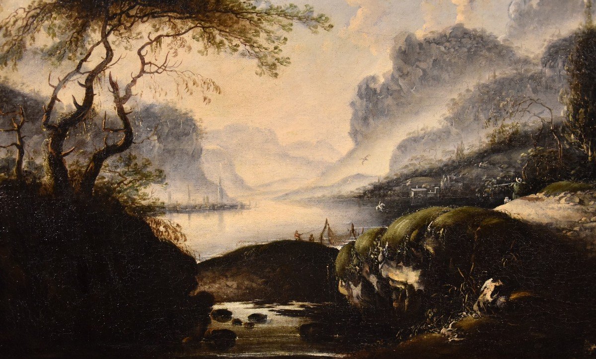 Hans De Jode (la Haye 1630 - Vienne 1663), Paysage d'Hiver Avec Lac Et Ville Sur Les Rives-photo-3