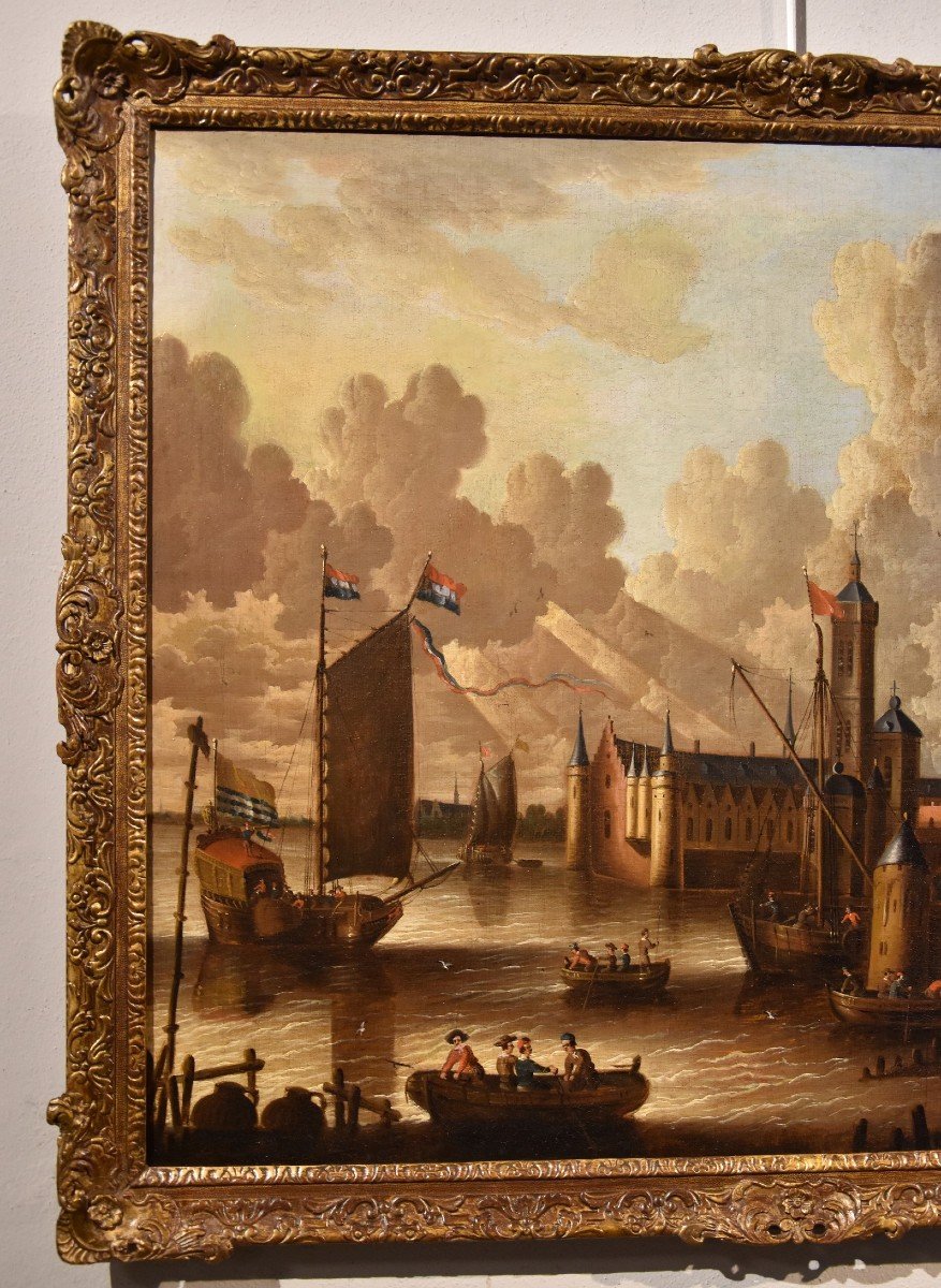 Coastal View With Fortified City, Peter Van Der Velde (antwerp 1634 - C.1714)-photo-3