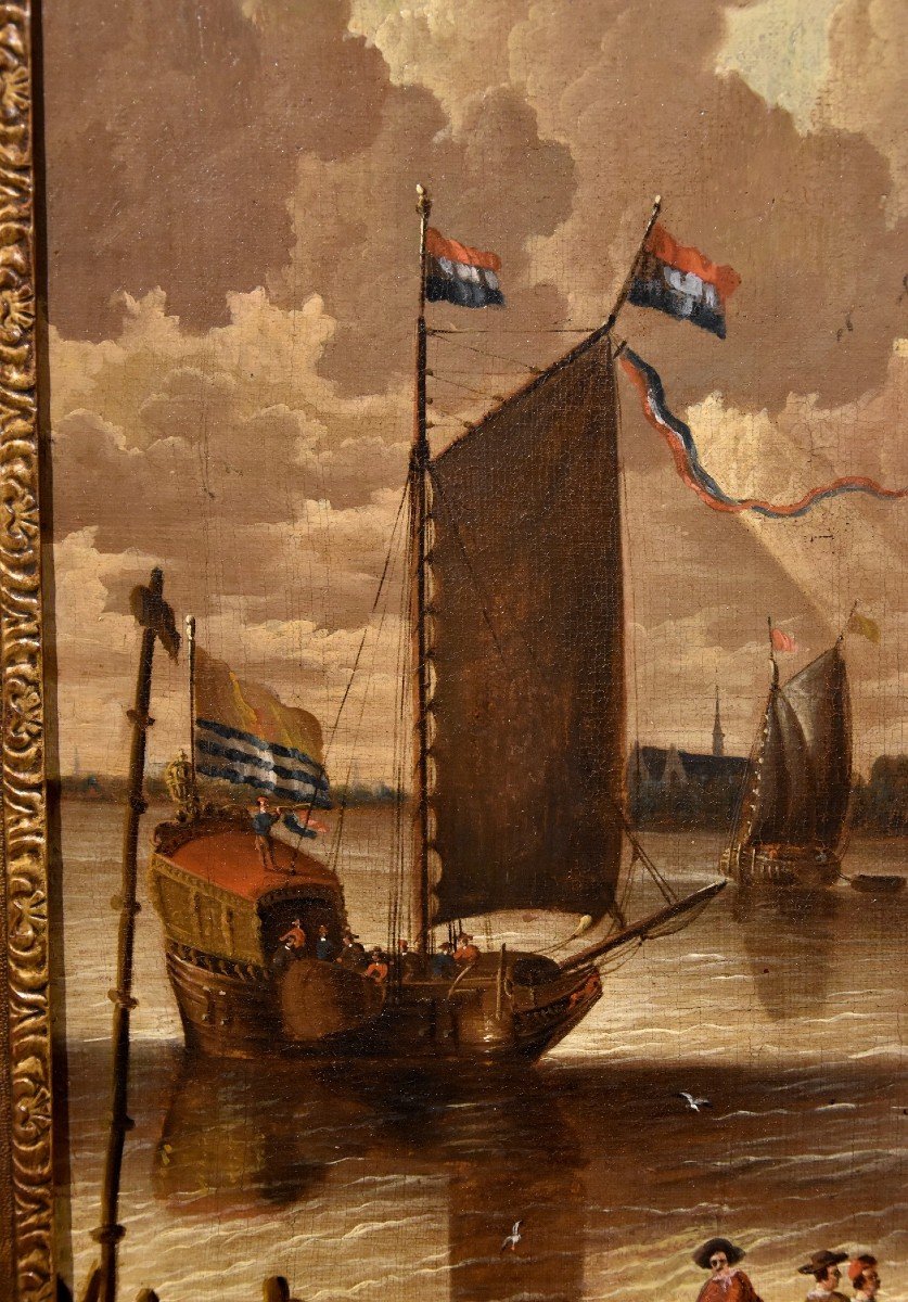 Coastal View With Fortified City, Peter Van Der Velde (antwerp 1634 - C.1714)-photo-2