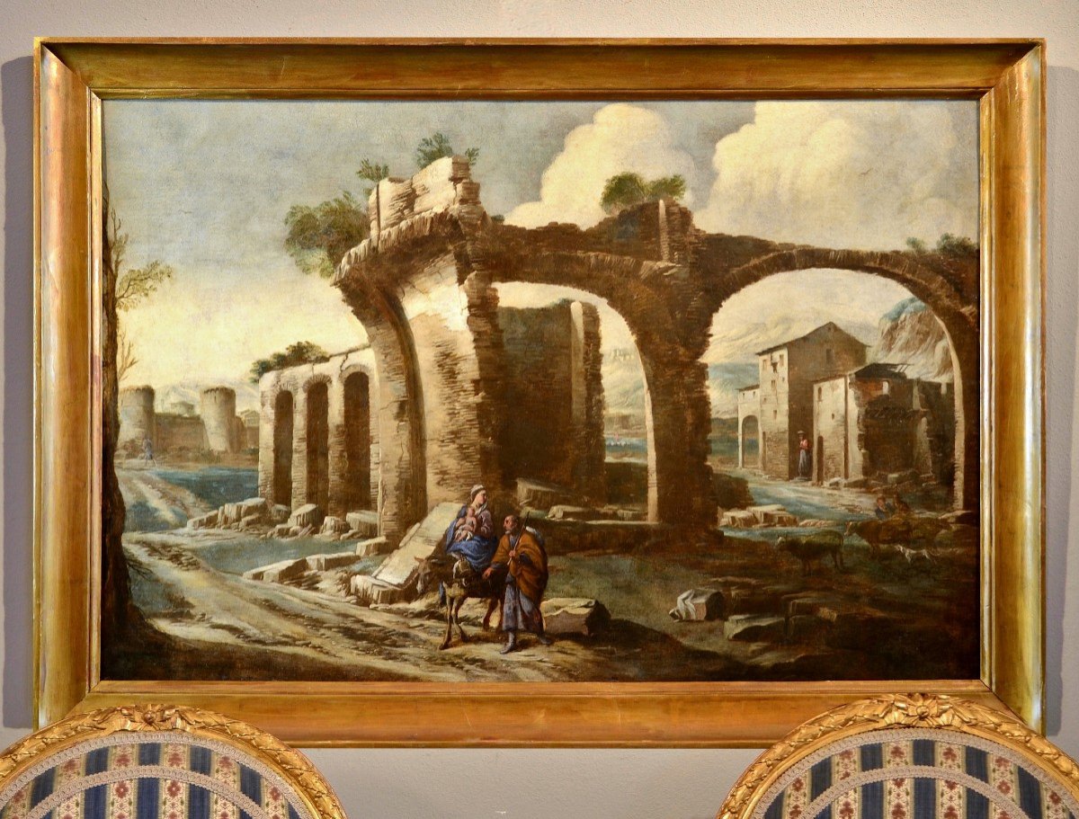 Antonio Travi (Gênes 1608 - 1665), Paysage Avec Ruines Et Scène Biblique-photo-2