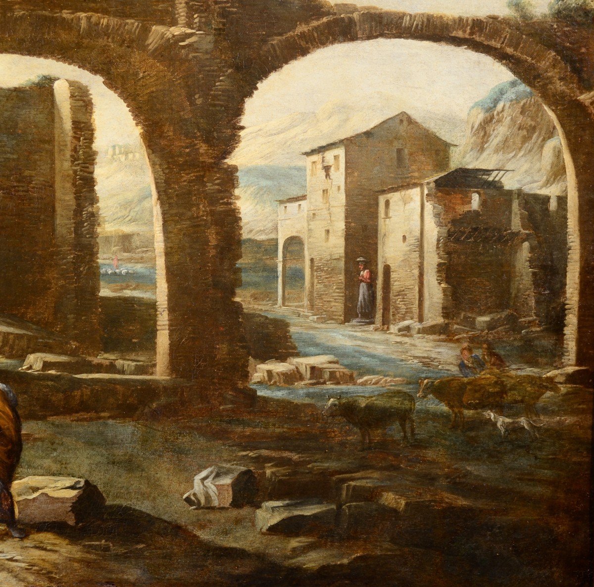 Antonio Travi (Gênes 1608 - 1665), Paysage Avec Ruines Et Scène Biblique-photo-4