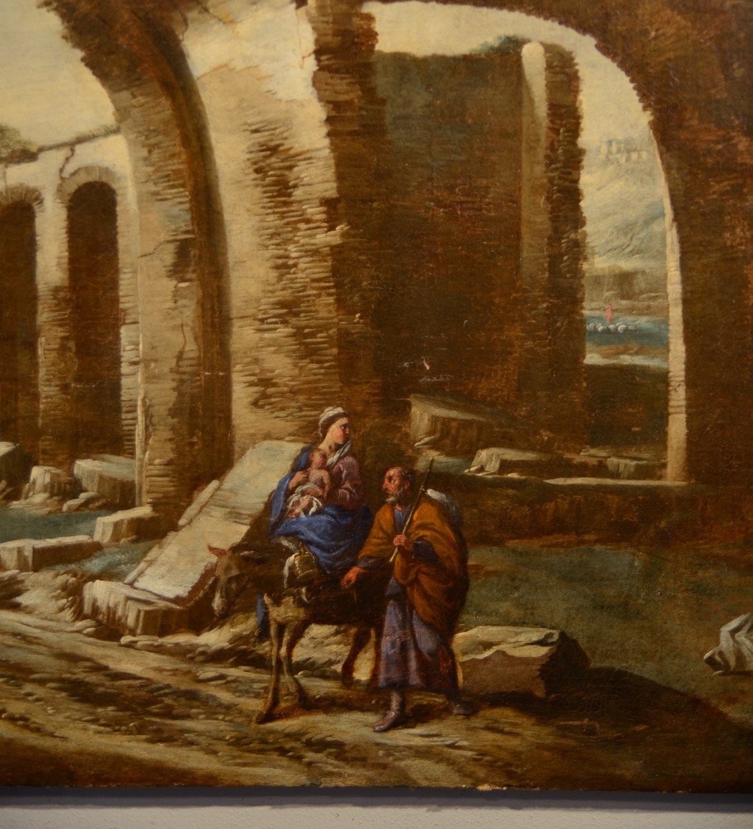 Antonio Travi (Gênes 1608 - 1665), Paysage Avec Ruines Et Scène Biblique-photo-5