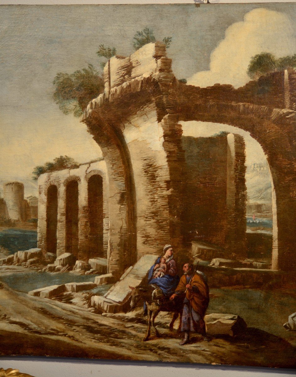 Antonio Travi (Gênes 1608 - 1665), Paysage Avec Ruines Et Scène Biblique-photo-7