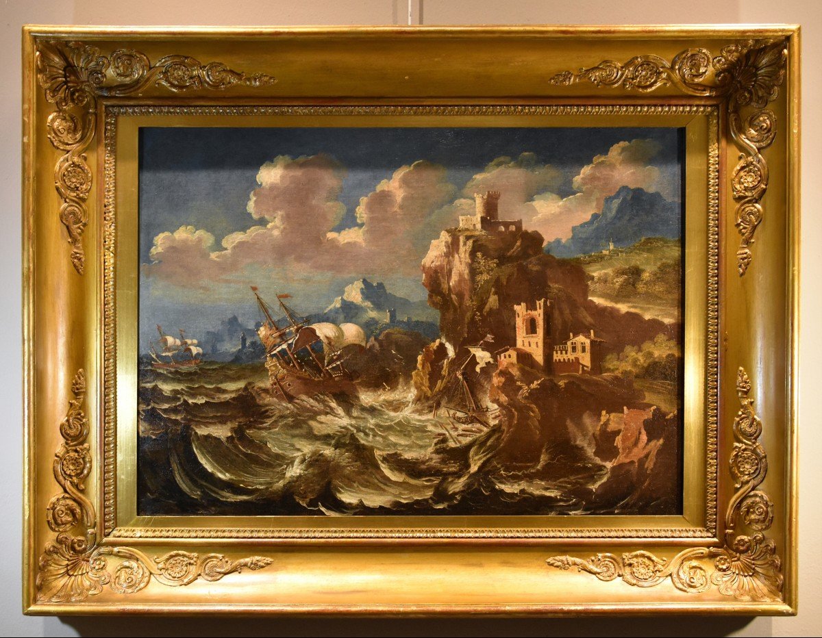 Pieter Mulier (Haarlem 1637 - Milan 1701), Marina dans une tempête avec des bateaux-photo-2