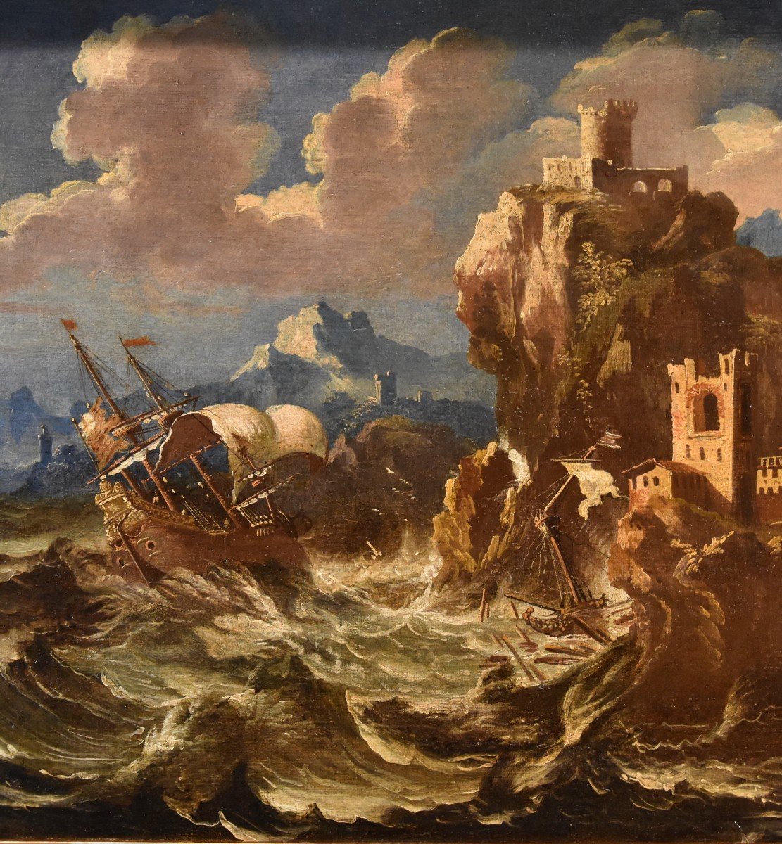 Pieter Mulier (Haarlem 1637 - Milan 1701), Marina dans une tempête avec des bateaux-photo-4