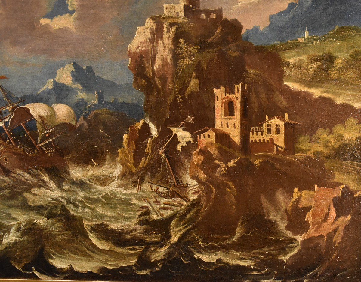 Pieter Mulier (Haarlem 1637 - Milan 1701), Marina dans une tempête avec des bateaux-photo-3