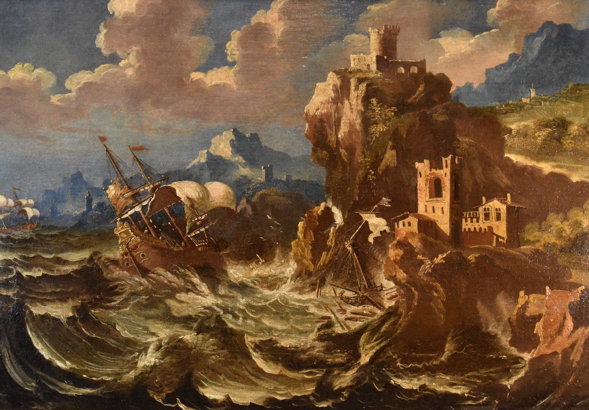 Pieter Mulier (Haarlem 1637 - Milan 1701), Marina dans une tempête avec des bateaux-photo-5