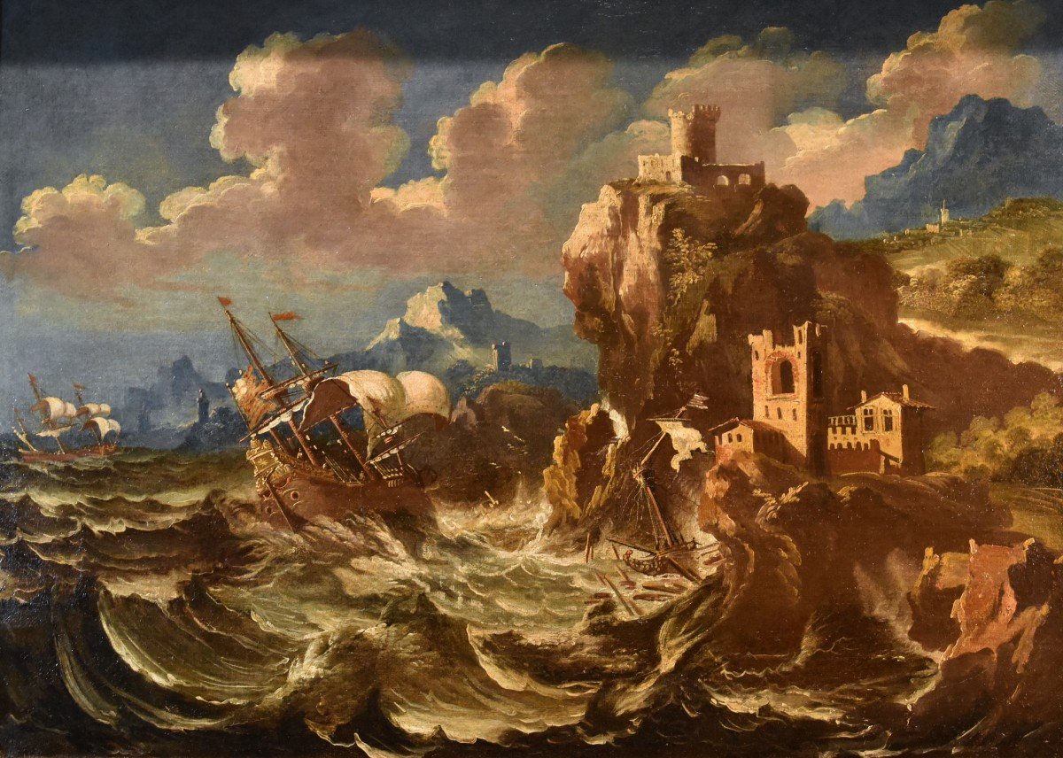 Pieter Mulier (Haarlem 1637 - Milan 1701), Marina dans une tempête avec des bateaux