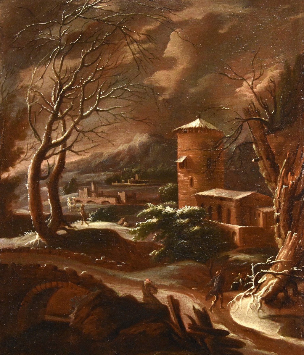 Winter Landscape, Francesco Foschi (ancona, 1710 - Rome, 1780) attributable-photo-3