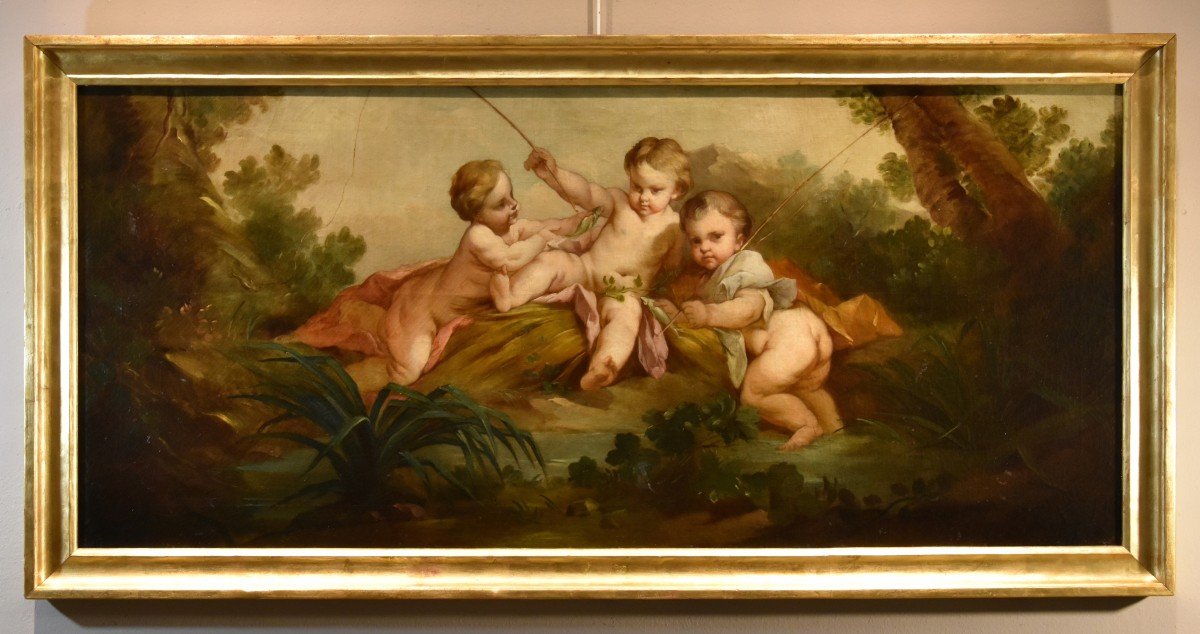 Putti En Pêcheurs, François Boucher (Paris, 1703 - 1770) école De -photo-2