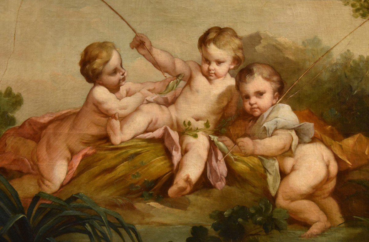 Putti En Pêcheurs, François Boucher (Paris, 1703 - 1770) école De -photo-2