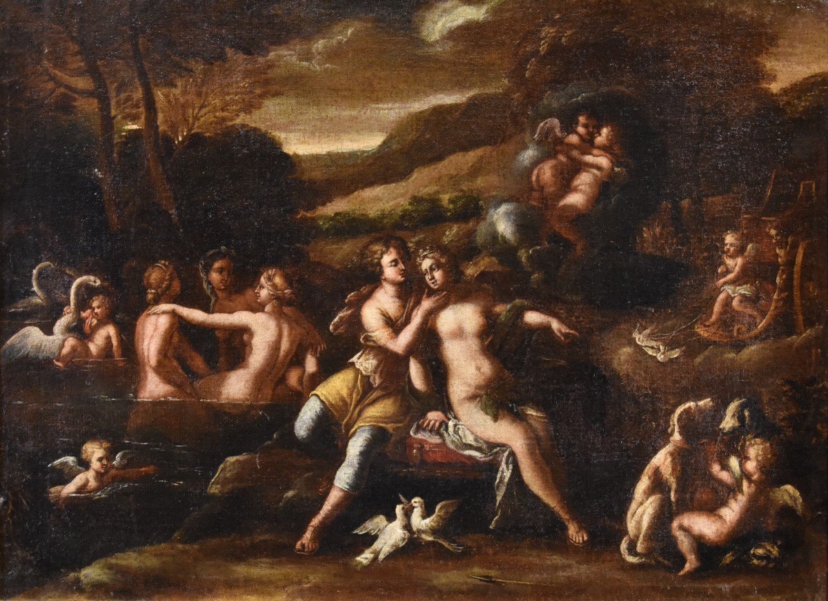 Idyll Between Venus And Adonis, Workshop Of Filippo Lauri (rome, 1623 – 1694)-photo-2