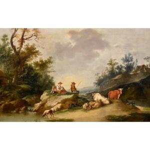 Landscape With River And Shepherds At Rest, Francesco Zuccarelli (1702 - 1788) Circle Of