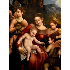Pomponio Allegri (correggio 1522 - Parme 1593), Vierge à l'Enfant, Deux Anges Et Jean-baptiste