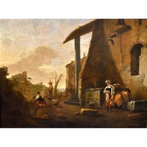 Thomas Wijck (1616 - 1677), Roman Landscape With Washerwomen And Apple Merchant