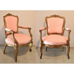 Pair Of Armchairs From The Rococo Period, France, 18th Century