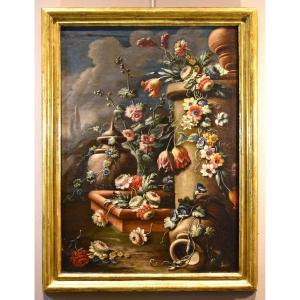 Nature Morte Aux Fleurs Dans Un Jardin (1), Francesco Lavagna (Naples, 1684 - 1724)