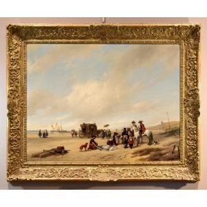 La Plage De Scheveningen, Hubertus Van Hove (la Haye, 1814 - Anvers, 1865) Signé