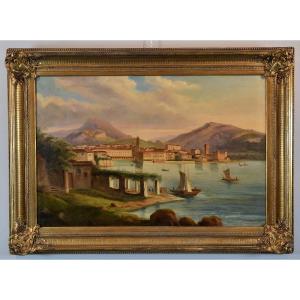 19th Century Italian Vedutist Painter, View From Riva Del Garda