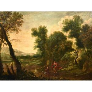 Gaspard Dughet (rome 1615-1675), Paysage Boisé Avec l'Archange Raphael Et Tobiolo