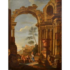 Pierre Antoine Demachy (paris 1723 - 1807), Paysage Romain Avec Capriccio Architectural