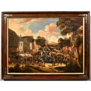 Dutch School Around 1700, Village Square With A Market Scene