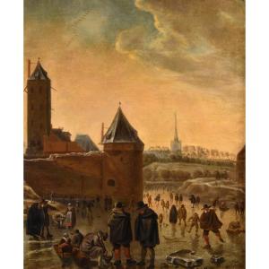 Paysage d'Hiver Avec La Ville d'Utrecht, Herman Saftleven (Rotterdam 1609 - Utrecht 1685) 