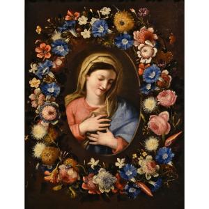 Flower Garland With A Portrait Of The Virgin, Francesco Trevisani Et Nicolò Stanchi