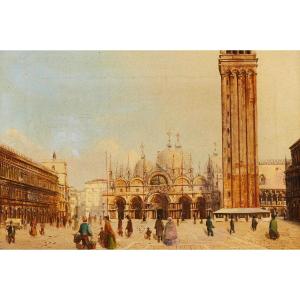 View Of Venice With St. Mark's Square, Vedutist Painter Of The 19th Century