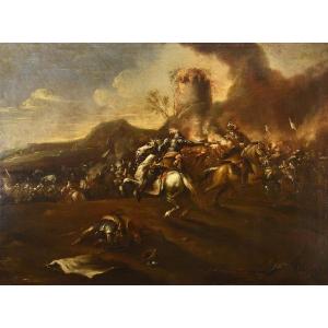 Battle With Clash Of Horsemen, Francesco Graziani (active In Naples/rome, 17th Century)