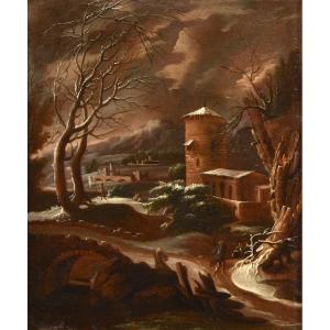 Winter Landscape, Francesco Foschi (ancona, 1710 - Rome, 1780) attributable