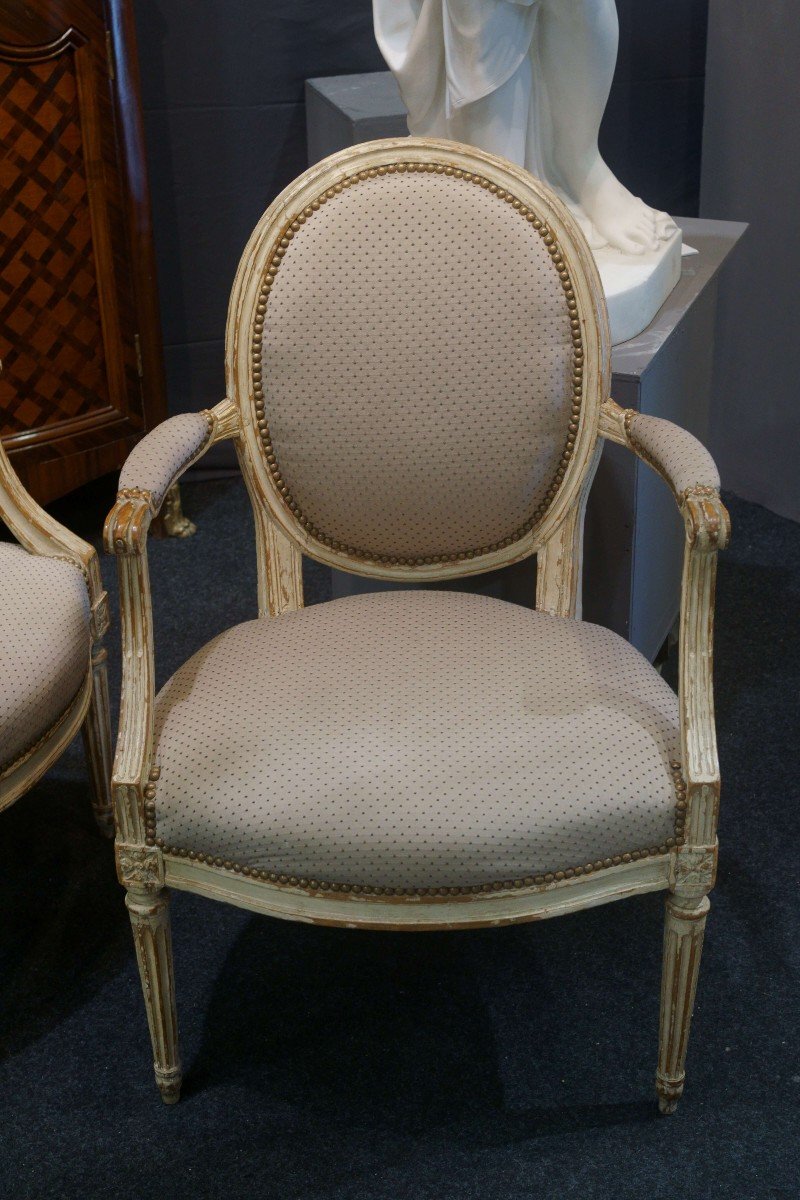 18th Pair Of Neoclassical Armchairs Stamped Pierre Remy Louis XVI Period-photo-3