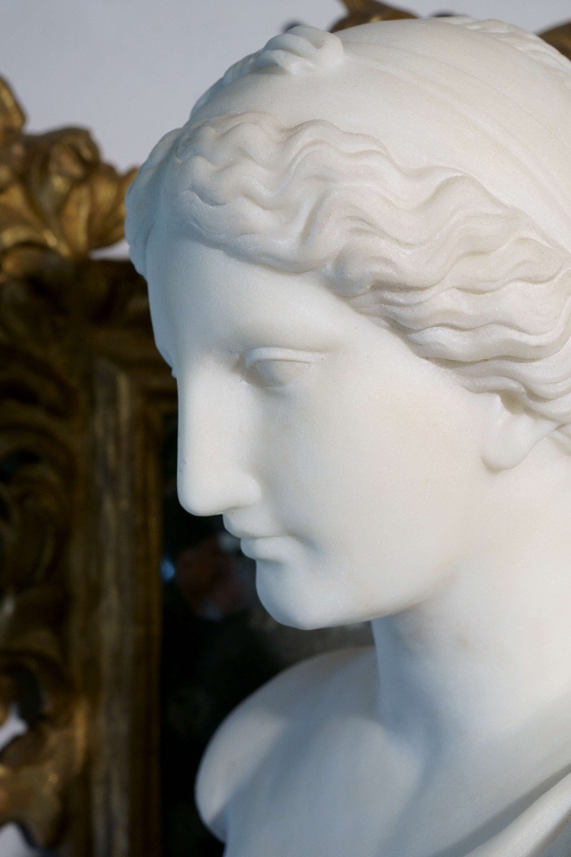 Buste Néoclassique d'Aphrodite Marbre De Carrare Vers Le 1830-photo-3
