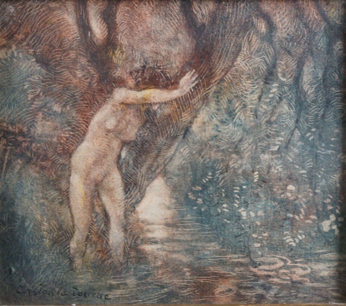 Gaston La Touche (1854-1913) "nymph In The Forest" Watercolor On Paper