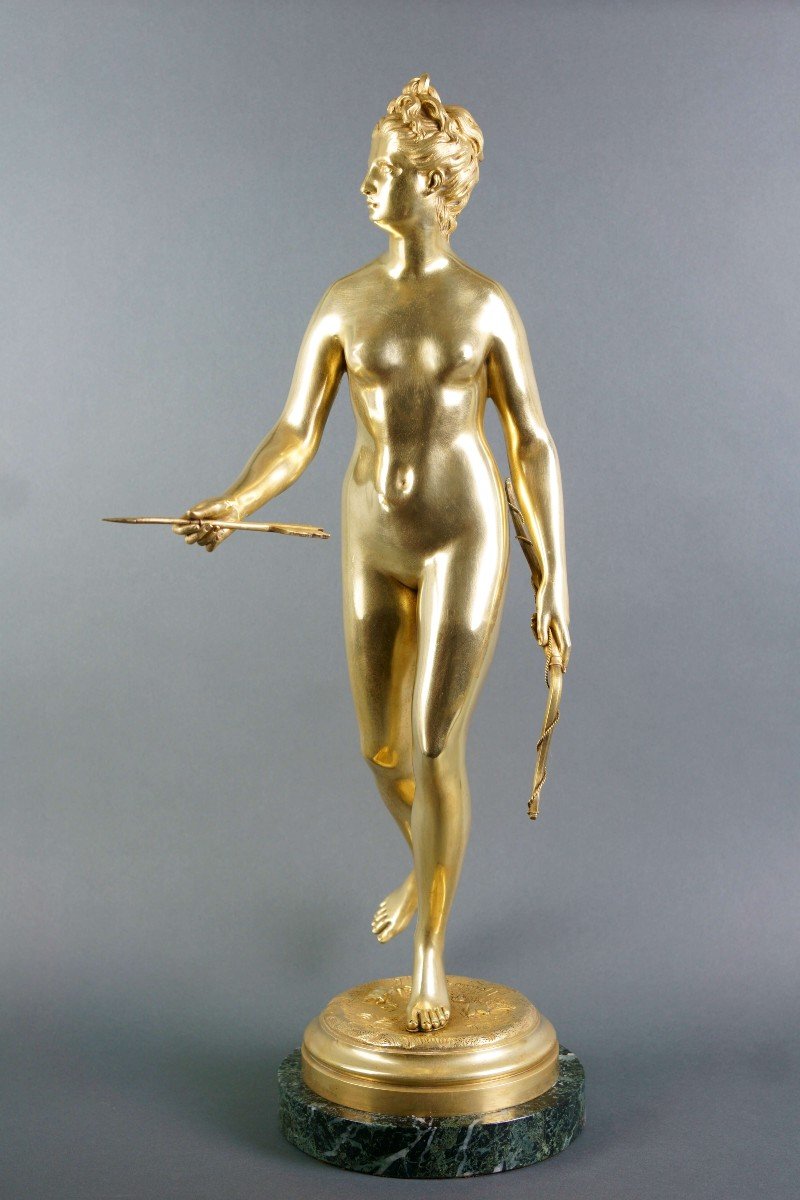 Grande Sculpture Bronze Doré - Diane Chasseresse d'Après Jean-antoine Houdon 19éme