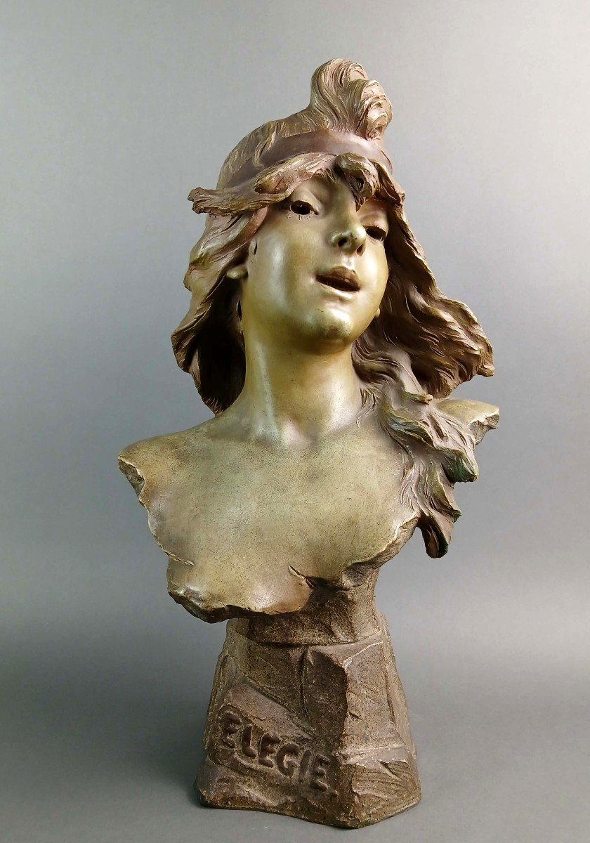 Alfred Jean Foretay (1861-1944) "elegie" Buste Art Nouveau Terre Cuite Circa 1900