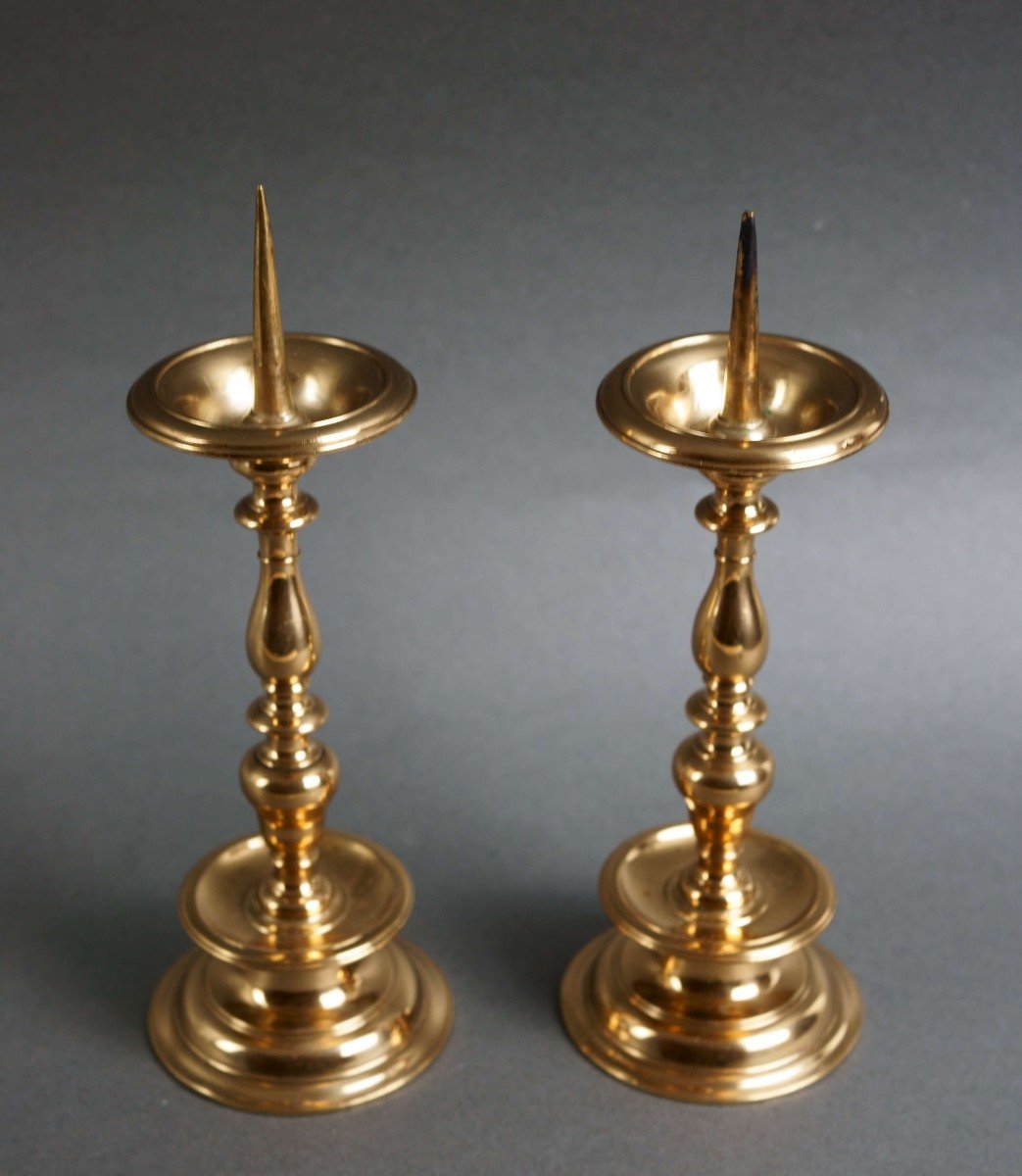 17th Pair Of Tuscan  Gilt Bronze Candle Holders Candlesticks-photo-2