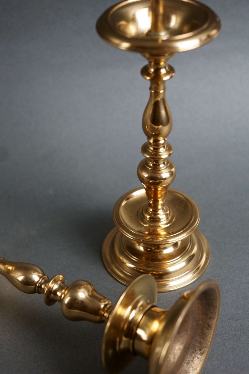 17th Pair Of Tuscan  Gilt Bronze Candle Holders Candlesticks-photo-4