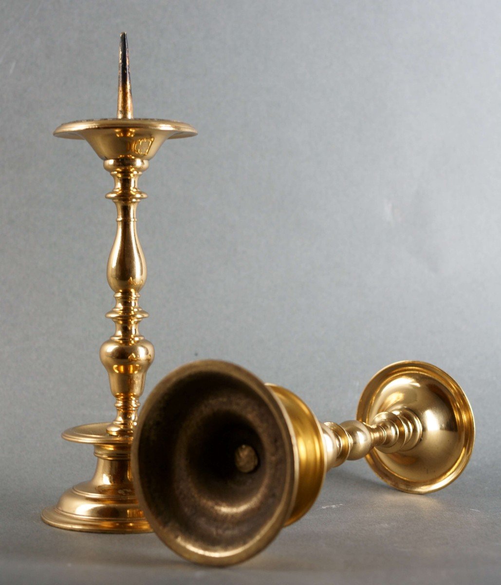 17th Pair Of Tuscan  Gilt Bronze Candle Holders Candlesticks-photo-4