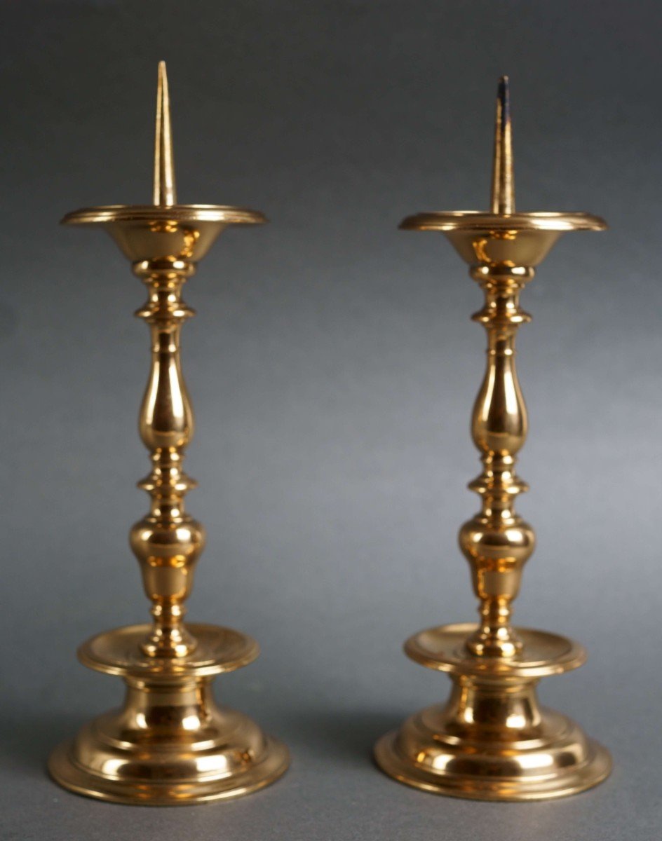 17th Pair Of Tuscan  Gilt Bronze Candle Holders Candlesticks