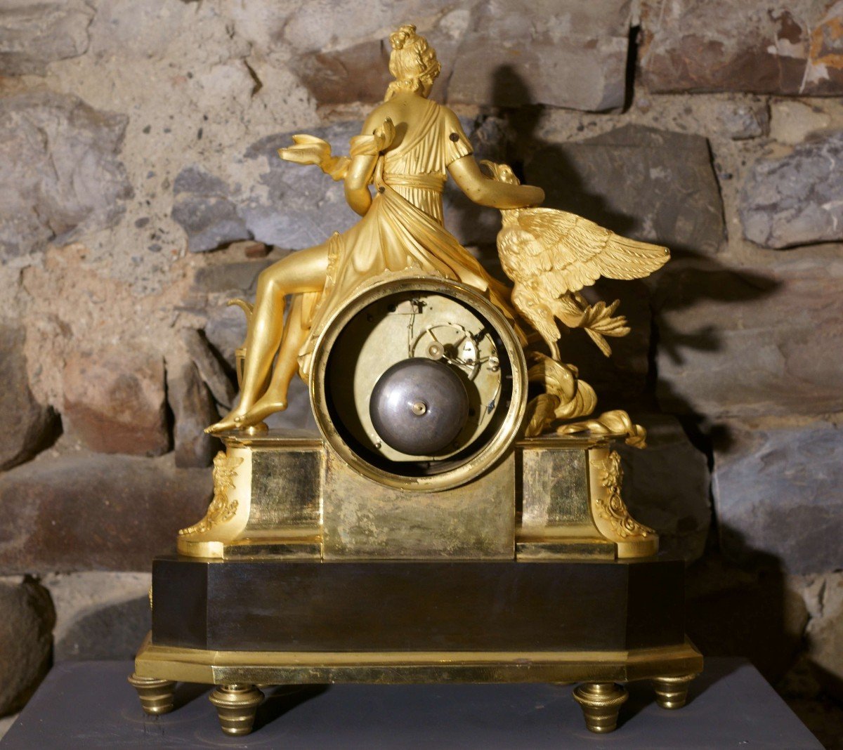 Pendule Empire Bronze Doré Ormolu "Hébé Et l'Aigle De Jupiter" 19éme-photo-5