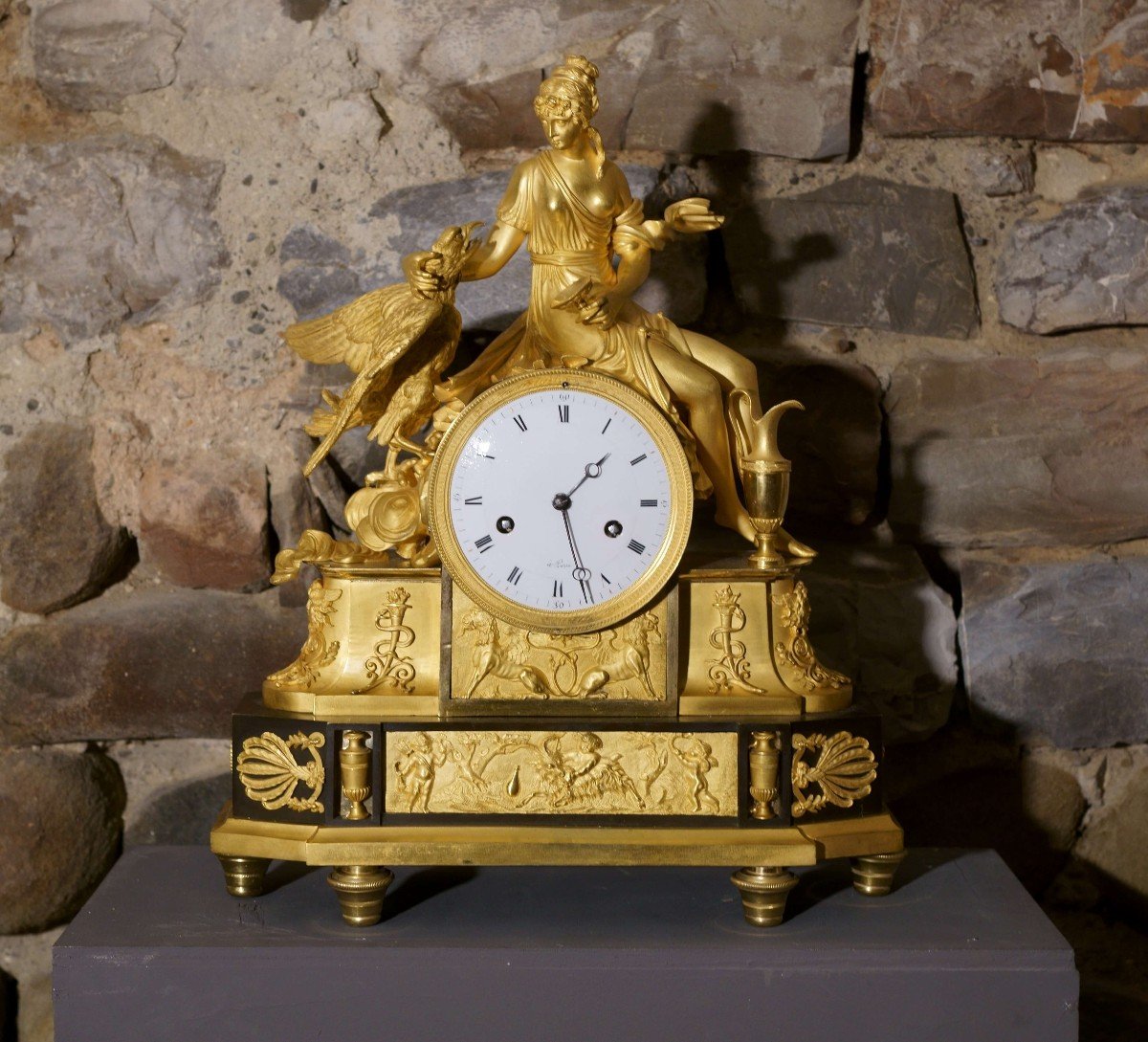 Pendule Empire Bronze Doré Ormolu "Hébé Et l'Aigle De Jupiter" 19éme